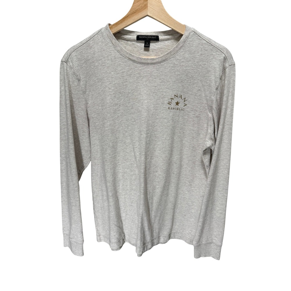 Banana Republic T-Shirt Mens Small Oatmeal Safari Graphic Long Sleeve Cotton Tee
